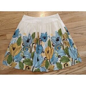 Women's Size10 Cotton Skirt Floral Pleated Boho Modest Church Casual Office